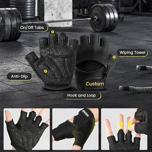 Black Half <b>Finger</b> Fitness Gloves for Weight Lifting & Bodybuilding Gym Workout with Palm Protection and Adjustable Wrist <b>Strap</b> - Product Image 2