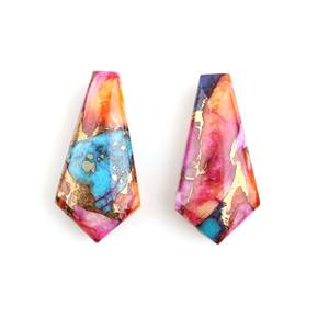 Perles de pierres précieuses en vrac classiques, forme cerf-volant 11x17mm, en Quartz Dahlia Orange Naturel et Turquoise Cuivrée, forme Briolette, paire assortie, pour bijoux DIY - Product Image 1