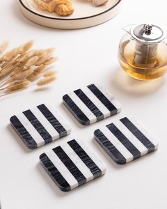 Modern Square <b>Marble</b> <b>Coasters</b> Black White Striped Stone Drink Pads Non Slip Table Mats for Home Coffee Tea Set - Product Image 1