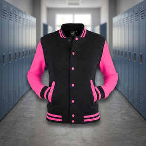 High Quality Mens Varsity <b>Jacket</b> Coated Stand Collar Silk Satin Finish Customizable Outdoor Fashion with <b>Pink</b> & Green Patchwork - Product Image 5