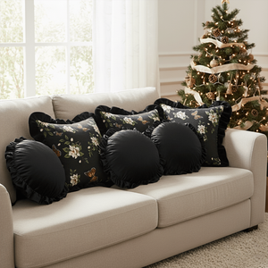 SOGA Ensemble de 6 housses de coussin brodées vintage 45 cm carrées noires avec bordure Lotus noir et accents papillon - Product Image 6