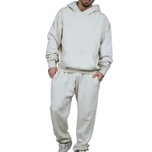 ชุดวอร์มสองชิ้นมีฮู้ดของผู้ชาย100% ผ้าคอตตอนฟลีซแบบสวมหัวและกางเกงวอร์มเสื้อผ้ากีฬาฤดูหนาวชุดลำลอง - Product Image 1