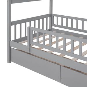 Letto a casetta in legno grigio a una piazza e mezza con due cassetti per bambini - Product Image 6