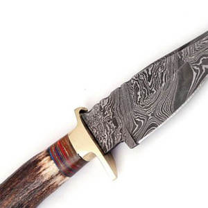 Couteau de chasse en acier Damas sur mesure, lame droite industrielle, haute durabilité, manche en bois de corne - Product Image 6
