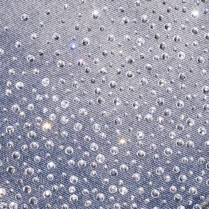 TOPSHOW Denim Manufacturer Streetwear Custom Vintage Wash Mid Waist Knitted Patchwork Men's Jeans Shorts with Rhinestones - Product Image 4