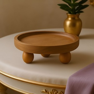 Acacia Round Platter <b>Riser</b> Wooden Farmhouse Pedestal Stand for <b>Desk</b> Decor Display Modern Dishwasher Safe Sustainable Cake - Product Image 2