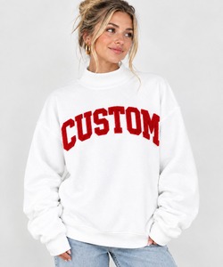 Sudadera Blanca con Cuello Alto Personalizada con Bordado para Mujer, de Algodón Tejido, Manga Larga, Estilo Urbano Informal para Otoño - Product Image 1