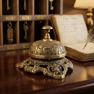 Handmade <b>Brass</b> Engraved Desk <b>Bell</b> Shiny Vintage Table Counter <b>Bell</b> for Home Hotel Reception Office Decor - Product Image 6