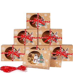 Custom <b>Christmas</b> Kraft <b>Gift</b> <b>Boxes</b> with Window Ribbon for Cookies Candy Bakery Packaging - Product Image 5