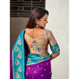 Elite Weaves <b>Purple</b> Rama Soft Silk Lotus Paithani <b>Saree</b> with Intricate Design Premium Handwoven Indian Traditional Wear 650g - Product Image 2