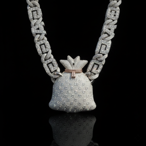 Pendentif Hip Hop Sac d'argent serti de diamants avec symbole dollar, en argent 925 et or 14K, orné de micro-pavés de diamants - Product Image 2