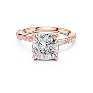 Bague de fiançailles en or rose avec diamant de laboratoire taille coussin et pavé, bague de mariage pour femme, bijoux fins - Product Image 2