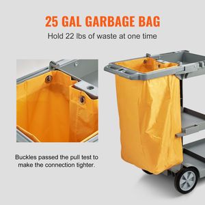 Carrello per Pulizie Professionale a 3 Ripiani, Capacità 90 Kg, Sacca in PVC da 95 Litri, 119x51 cm, per Servizi di Pulizia Alberghiera - Product Image 4