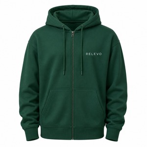 Relevo <b>Men's</b> Full Zip Hoodie 100% Cotton Fleece Print for Sleeve Solid Color Casual Hooded Sweatshirt Regular Fit Spring - Product Image 1