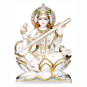 Saraswati Murti Marble | White Marble Saraswati Idol for <b>Home</b> & <b>Temple</b> – Maliyas - Product Image 1