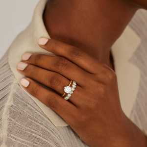 Anillo de eternidad completo con diamante cultivado en laboratorio con corte en forma de corazón, oro amarillo macizo de 14 quilates, anillo de boda apilable para regalo de aniversario - Product Image 3