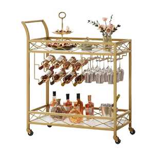 Carrito de Bar Industrial de 3 Niveles de Madera y Metal, Isla de Cocina Rodante con Estante para Vino, Portavasos, Estación de Café, Carrito de Servicio - Product Image 1