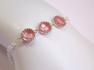 Coral Bracelet Navy Blue Bracelet Glass Peach Montana Sterling Silver Wedding Bridal Bridesmaids Jewelry - Product Image 2