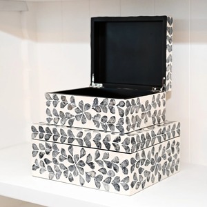 Grey Shell Inlay Jewelry Storage Box Set Floral Leaf Mosaic Organizer Nested Decorative <b>Trinket</b> <b>Boxes</b> Decorative Jewelry Box - Product Image 3