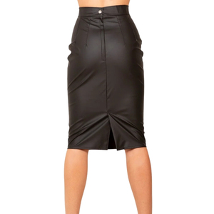 Falda lápiz de cuero PU de cintura alta para mujer, hasta la rodilla, de color sólido, brillante, con abertura lateral, sexy, para discoteca, para todas las estaciones - Product Image 2