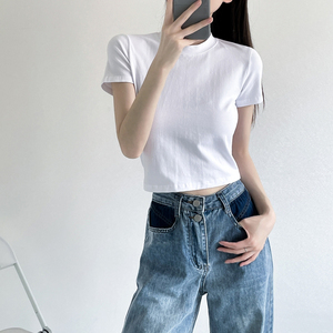 Nuevo Producto en Oferta, Top de Yoga Corto con Cuello Alto y Camiseta de Manga Corta para Mujer con Cuello Redondo - Product Image 6