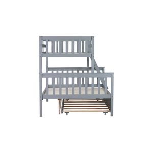 Lit superposé convertible en bois d'hévéa, double sur grand lit, avec lit gigogne, échelle amovible et barrière de sécurité, lits pour enfants - Product Image 2