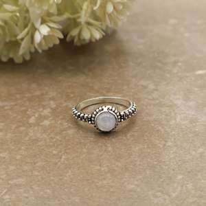 Dainty Oxidized Natural Brass 925 <b>Silver</b> Plated Rainbow Moonstone Bezel <b>Set</b> Unisex Boho Stackable Ethnic Band <b>Ring</b> - Product Image 2