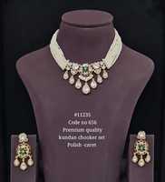 Ensemble collier et pendentif Kundan Choke11235 en laiton plaqué or, collier ethnique pour femmes, collier ras du cou avec chaîne en corde