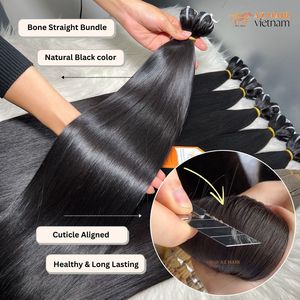 100% pelo Remy vietnamita crudo Color negro Natural hueso máquina recta paquetes de trama de longitud completa varios colores mejor calidad - Product Image 2