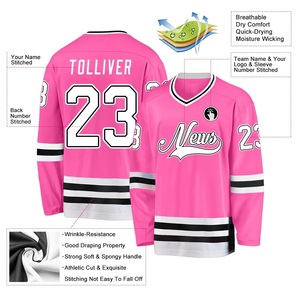 Ensemble uniforme de hockey sur glace TENDANCES CLASSIQUES – Maillot et pantalon 100 % polyester respirant sublimé, manches longues, design rayé, hiver - Product Image 2