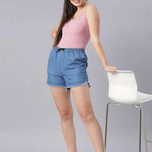 Shorts décontractés pour femmes, bleus, à taille élastique, respirants, style streetwear, boutonnés, légers, pour l'été, pour la détente et le quotidien - Product Image 6