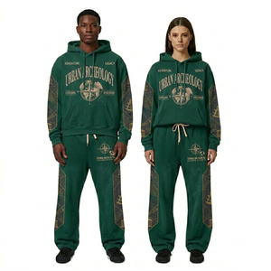 Ensemble de survêtement vintage vierge en molleton épais à épaules tombantes, comprenant un sweat à capuche et un pantalon de jogging, personnalisable, uni et oversize, pour la vente en gros - Product Image 4
