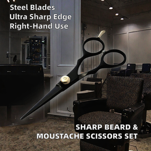 Ciseaux de toilettage pour barbe et moustache en acier inoxydable noir, lame droite et aiguisée, pour barbiers - Product Image 4