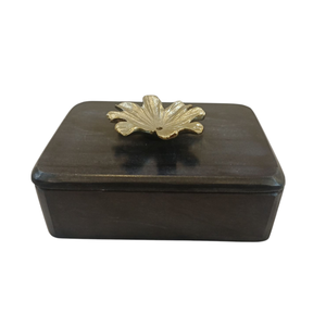 Black MARBLE Cremation Urn Keepsake <b>Box</b> Leaf Knob <b>Memorial</b> Ashes Container for Home Display - Product Image 1
