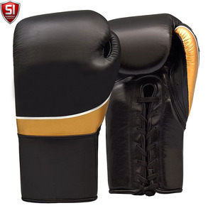 Gants de boxe SUMROOS SI en cuir noir et or avec sangle de poignet réglable, durables, protecteurs, confortables, équipement d'entraînement, design à lacets - Product Image 1
