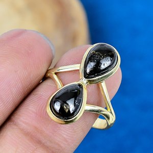 Handmade Natural Black Copper Shungite Gemstone Ring 18k Gold Micron Over 925 Sterling Silver - Product Image 3