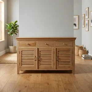Buffet en bois à 3 panneaux avec 3 tiroirs, design rustique pour salon, salle à manger, meubles de maison - Product Image 4
