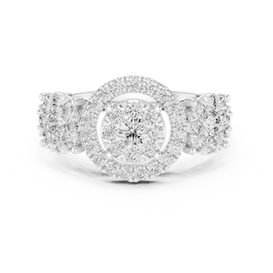 Anillo de lujo chapado en oro amarillo/rosa/blanco con rodio, engaste halo a presión, para uso diario, boda o novia, con acento de piedra lunar para mujer - Product Image 5