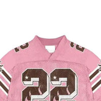 Maillot de football américain rose à col en V en mesh pour femme, manches courtes, respirant, style rétro, imprimé numéro 22, tenue d'équipe