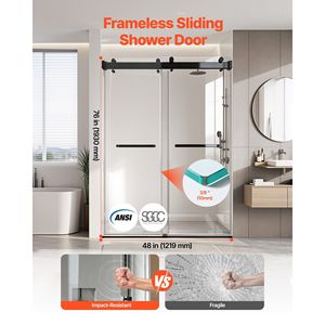 Porta Doccia Scorrevole Senza Telaio in Vetro Temperato Trasparente 48'' x 76'', Spessore 3/8'', Insonorizzata e Anti-Schiacciamento - Product Image 2