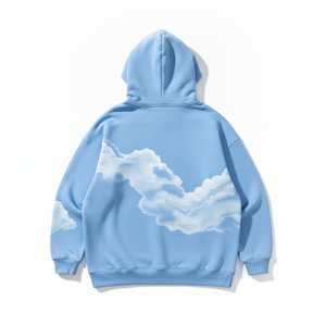 เสื้อฮู้ดโอเวอร์ไซส์ลายพิมพ์คลาวด์ ผู้ชาย สไตล์ลำลอง สีน้ำเงิน ผ้าเฟรนช์เทอร์รี่ ระบายอากาศได้ดี สไตล์สตรีทแวร์สำหรับฤดูใบไม้ผลิ - Product Image 3