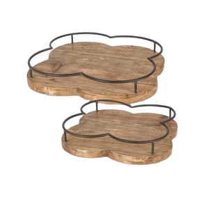 Bandeja de madera de mango natural con marco de metal Decoración para el hogar Utensilios de cocina más vendidos de alta calidad - Product Image 1