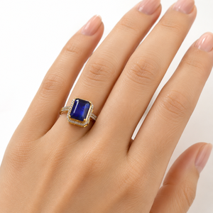 925 Sterling Silver Gold Plated <b>Ring</b> Natural Deep Blue Kyanite Cut Stone <b>Ring</b> Diamond Gemstone <b>Ring</b> Gift - Product Image 1