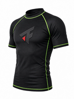 T-shirt de compression à manches courtes pour homme - Noir, protection UV UPF50+, respirant, logo 3D en silicone, surpiqûres vert fluo pour la gym