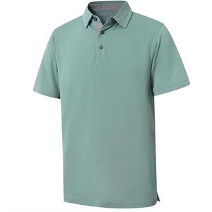 Chemises d'affaires pour hommes en polyester/coton tricoté 210 g/m², unies, avec logo personnalisé brodé, anti-plis, manches courtes, vente en gros - Product Image 5