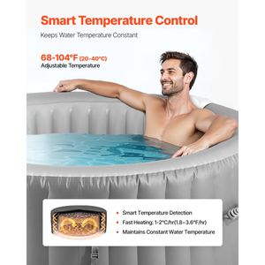 Vasca Idromassaggio Gonfiabile per 6-8 Persone, 240 x 66 cm, Spa Portatile da Esterno con 130 Getti Rilassanti e Luce LED con Poggiatesta - Product Image 3