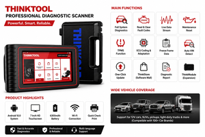 เครื่องอ่านโค้ดวินิจฉัยรถยนต์อเนกประสงค์ THINKTOOL OBD2 ระบบเต็มรูปแบบ หน้าจอ LCD ระบบ Windows Embedded พอร์ต USB 12V สีดำ - Product Image 3