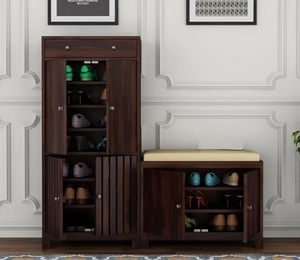 Zapatero de madera con asiento, mueble zapatero de madera maciza para el hogar, zapatero grande con puerta, armario de almacenamiento para sala de estar - Product Image 5