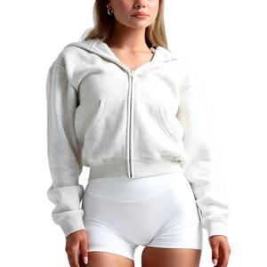 Women's New Style Thick Fleece Crop Top Hoodie Autumn Winter Zipper Warm Long Sleeve Hoodie Crop top Pullover Hoodie - Product Image 1