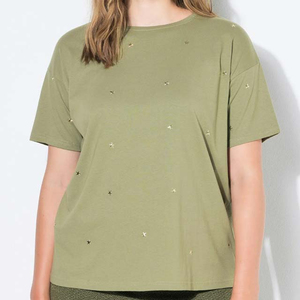 เสื้อยืดโอเวอร์ไซส์สีดำล้วนประดับคริสตัลสำหรับผู้หญิง ทรงหลวม ผ้าฝ้าย 100% แฟชั่นสตรีทแวร์ลำลอง ขายส่ง - Product Image 2